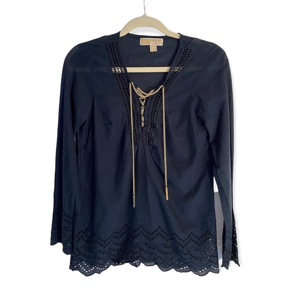 Blue Sheer Gold Chain Strap Blouse